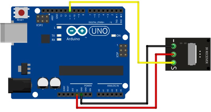 Схема подключения датчика TL1838 к Arduino Uno