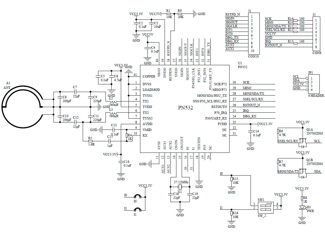 Схема электрическая принципиальная модуля RFID PN532