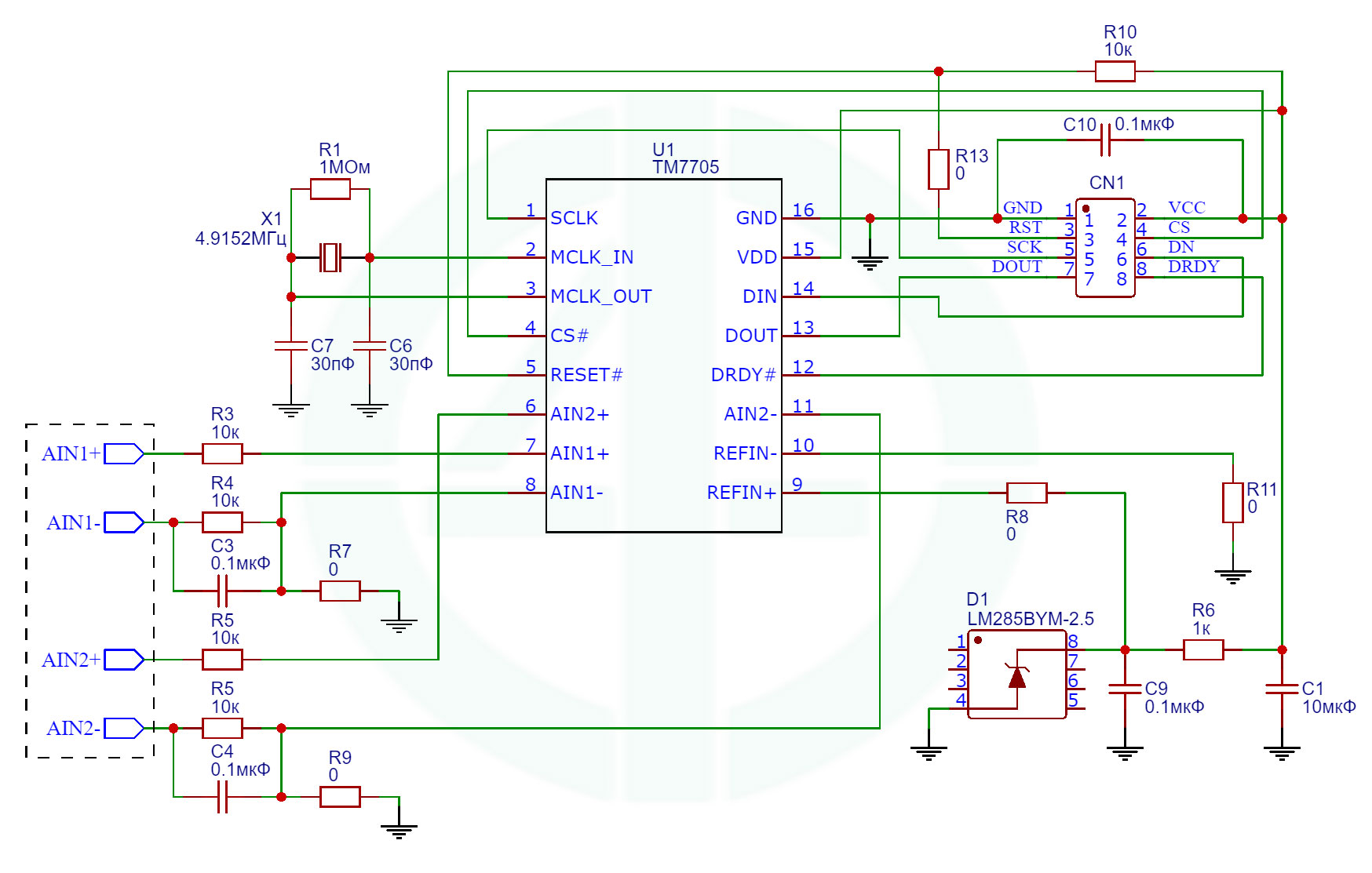 Схема электрическая принципиальная модуля AD7705