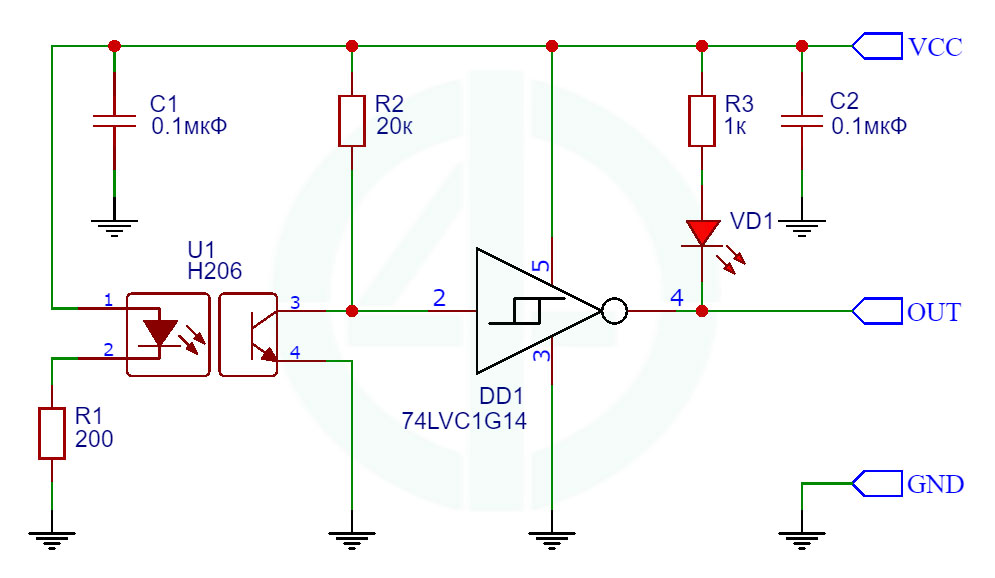 Схема электрическая принципиальная модуля датчика с щелевой оптопарой мини